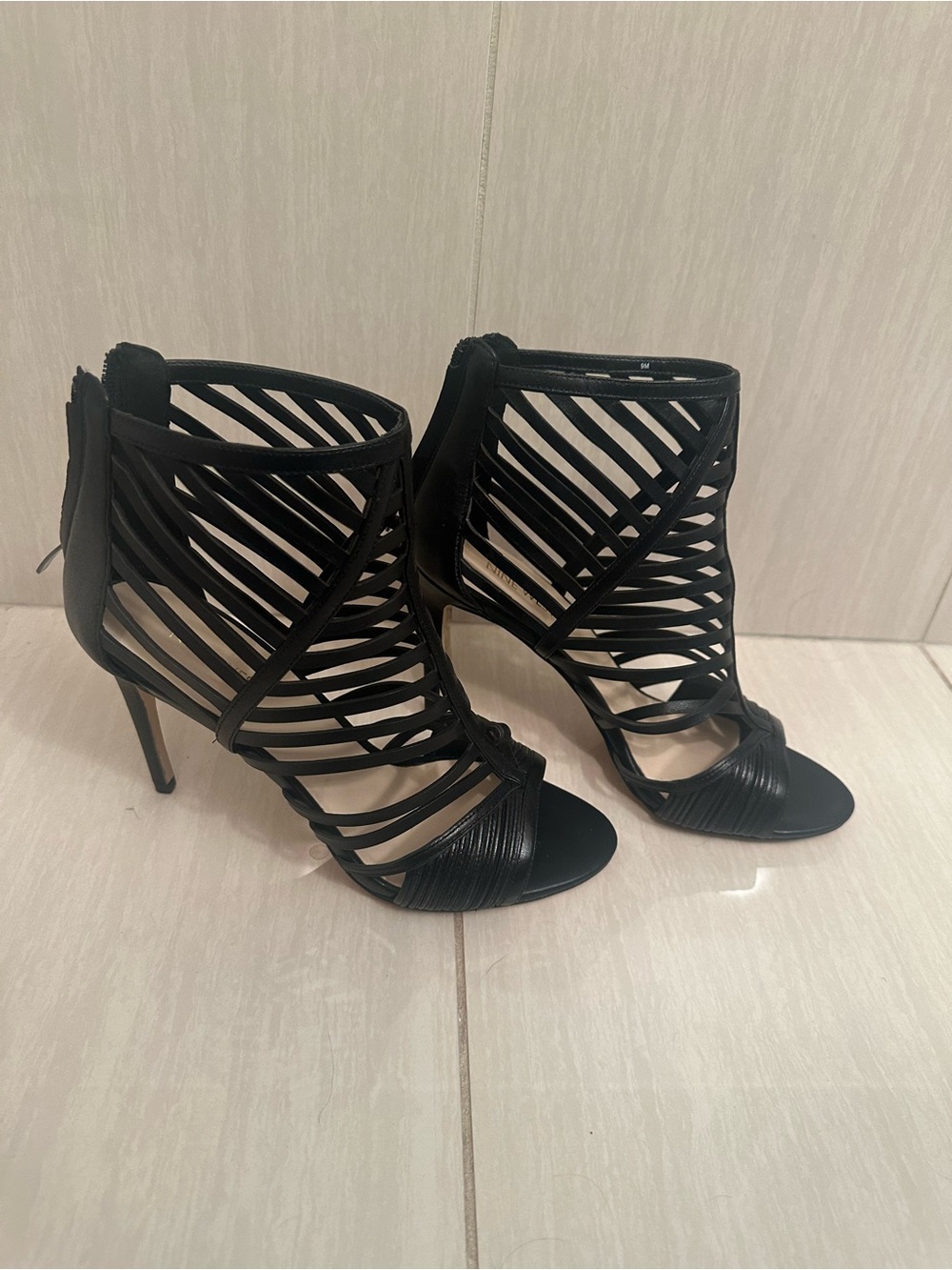 Nine West Black Strappy Cage Stiletto Heels